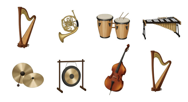 Assortment of Musical Instruments on Black Background