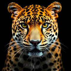 Obraz premium Majestic Leopard Close-Up Portrait on Black Background – Powerful Gaze of Wild Big Cat in High Detail