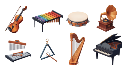 Collection of Musical Instruments on Black Background