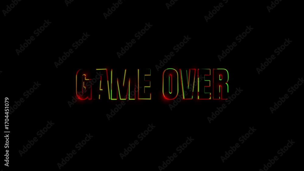 Poster game over text message glowing in the dark animation