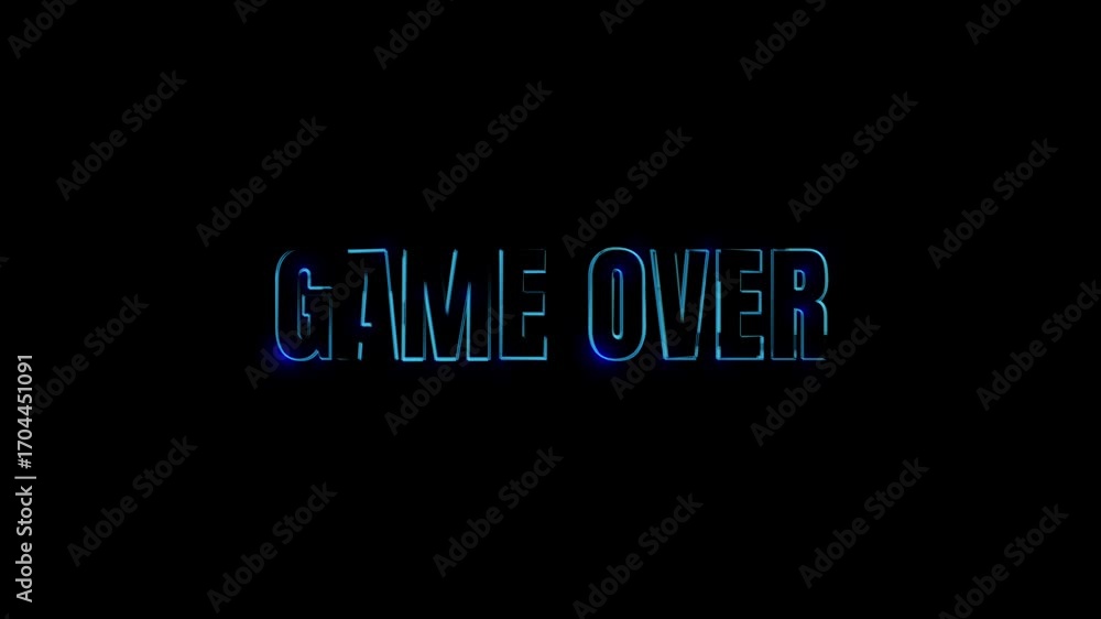 Aufkleber game over text message glowing in the dark animation