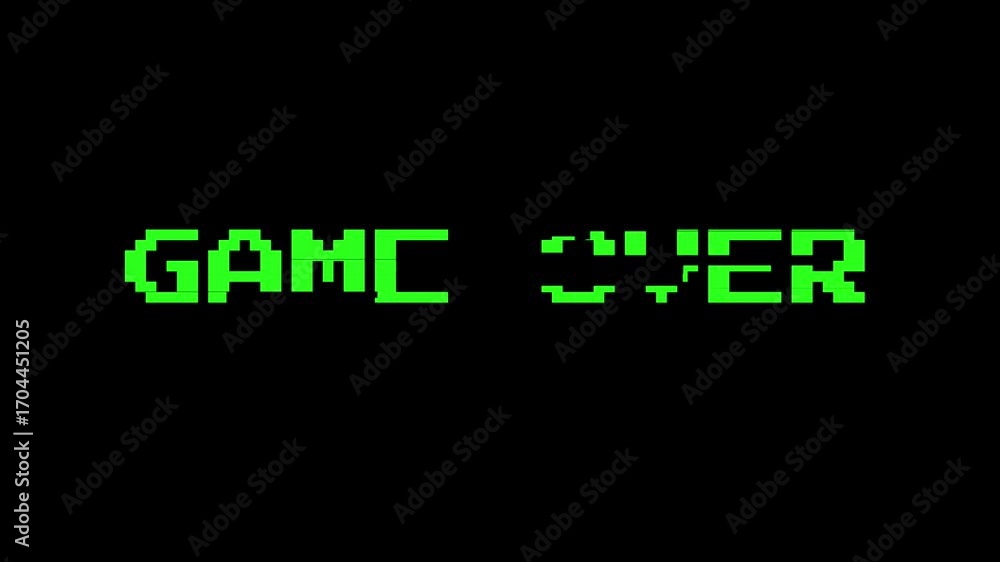 Poster game over text reveal animation with retro pixel style effects