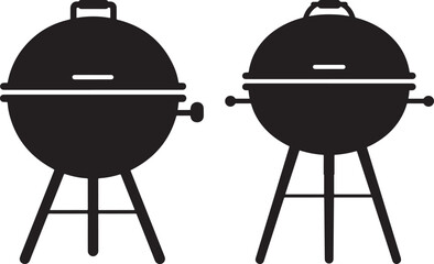 Two black barbecue grills on stands silhouette