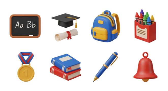 3D School Supplies and Graduation Icons