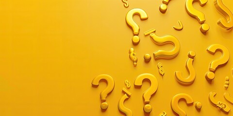 Golden question marks scattered on a yellow background, leaving ample space on the left
