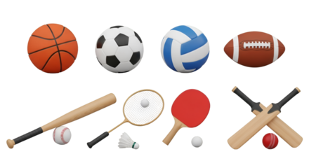Assortment of Sports Equipment on Black Background