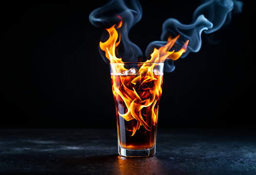 Elemental Contradiction, where a glass full of fire, water, and a cold drink creates an impossible yet captivating visual, exploring the paradox of nature.
