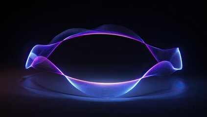 Abstract glowing waveform with vibrant purple and blue hues, set against a dark background, creating a sense of energy and movement