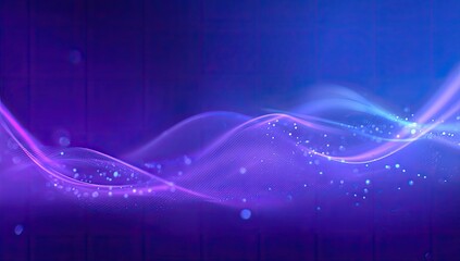 Abstract image featuring flowing, luminous purple and blue waves with scattered sparkles against a dark background, creating a dreamy and ethereal effect