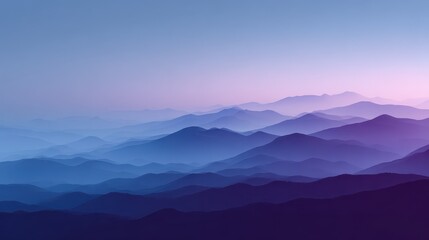 Obraz premium a minimalist abstract background showcasing layered mountain silhouettes in varying shades of blue and purple fading into a soft gradient sky to evoke serenity and vastness