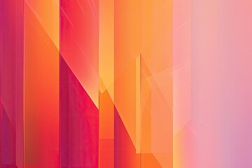 Abstract cityscape rendered in vibrant oranges, pinks, and reds, exhibiting a low-polygonal style with varying shades and depths creating a sense of movement and depth