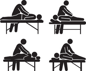 Four different massage techniques performed on a massage table silhouette
