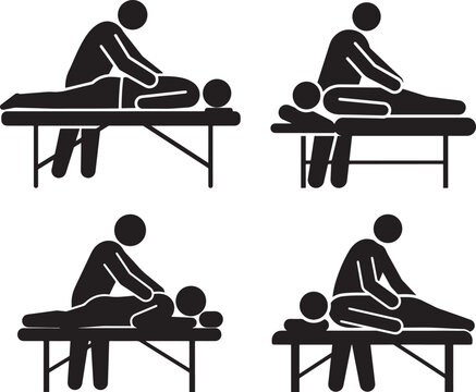 Four different massage techniques performed on a massage table silhouette