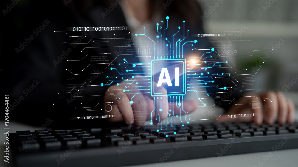 Poster ai assistant brain processor with llm technology, big data, machine learning, generative ai for busi