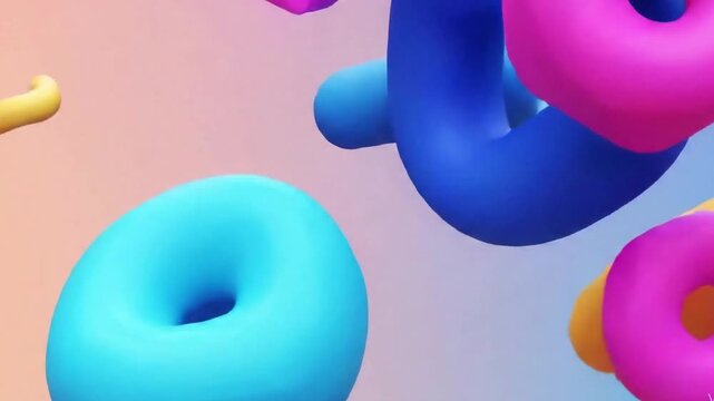 Abstract colorful 3d art background with geometric shapes 4k footage. 3d animation memphis style video