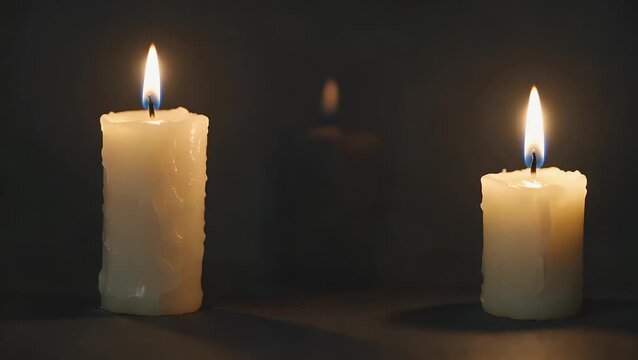 single illuminated wax taper set against profoundly dark environment for remembrance