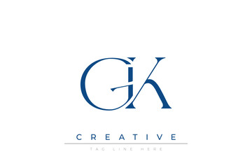Blue stylized letters GK combined in a modern design on a clean white background, evoking professionalism and creativity. Ideal for branding, business identity, and corporate representation concepts.