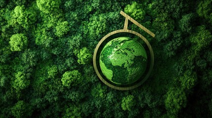 Green globe on moss background symbol of ecology