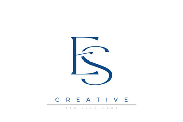 Fototapeta premium Blue stylized letters ES combined in a modern design on a clean white background, evoking professionalism and creativity. Ideal for branding, business identity, and corporate representation concepts.