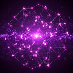 Obraz premium Intricate network of glowing purple lines and points, creating a dynamic abstract design, with a central bright focus.
