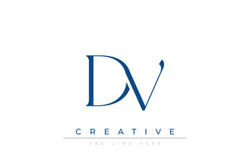 Blue stylized letters DV combined in a modern design on a clean white background, evoking professionalism and creativity. Ideal for branding, business identity, and corporate representation concepts.
