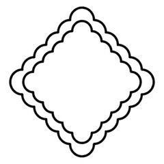 diamond-shaped empty rippled frame - black line art border can be filled with color