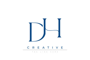 Blue stylized letters DH combined in a modern design on a clean white background, evoking professionalism and creativity. Ideal for branding, business identity, and corporate representation concepts.