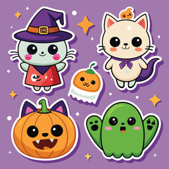 Obraz premium Cute Halloween Sticker Set Featuring Cat Costumes And Icons