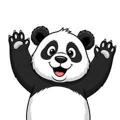 Obraz premium Cheerful Cartoon Panda Raising Paws, Happy Animal Illustration