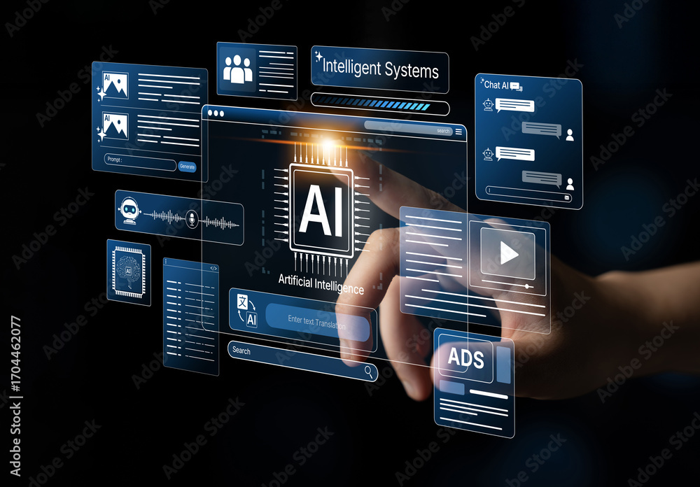 Poster ai assistant brain processor with llm technology, big data, machine learning, generative ai for busi