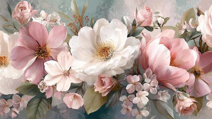 background elegant vintagestyle floral background painted  featuring soft pastel tones perfect for wedding invitations greeting cards packaging and digital design highresolution seamless 