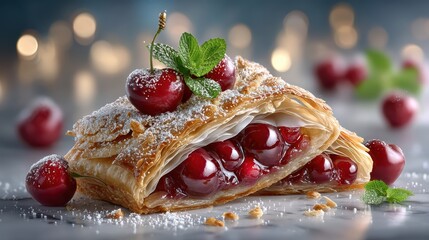 Cherry strudel slice with glossy filling  delicious dessert image
