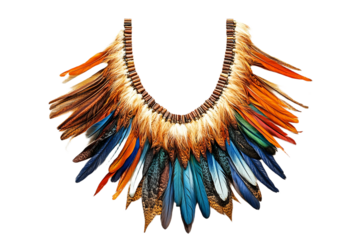 Vibrant multicolor feathered collar tribal fashion style, isolated on transparent background