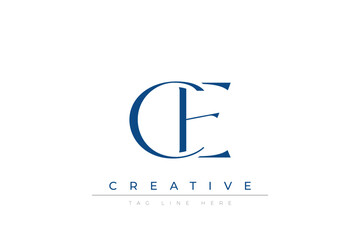 Blue stylized letters CE combined in a modern design on a clean white background, evoking professionalism and creativity. Ideal for branding, business identity, and corporate representation concepts.