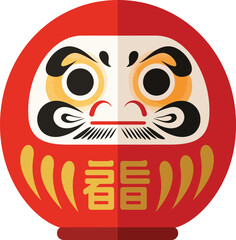 Red Japanese Daruma Doll with Fierce Expression, Traditional Symbol of Good Fortune and Perseverance, Cultural Talisman for Goal Setting.