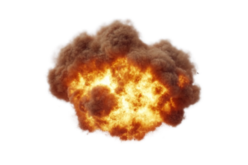 Realistic large fire explosion effect graphic element on transparent background