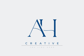 Blue stylized letters AH combined in a modern design on a clean white background, evoking professionalism and creativity. Ideal for branding, business identity, and corporate representation concepts.
