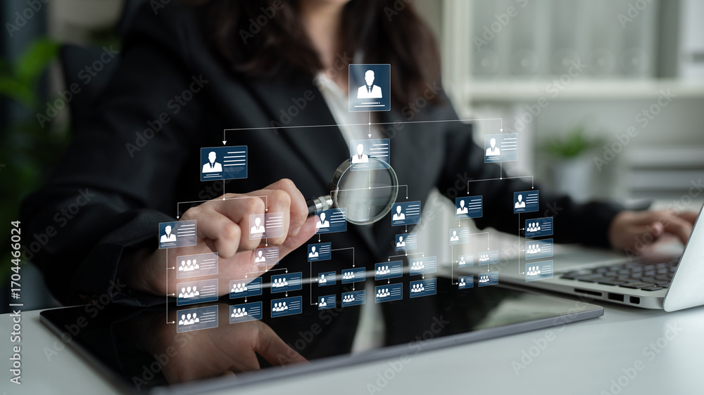 Poster corporate org chart and team structure show hierarchy, team, and structure for clear organization, m
