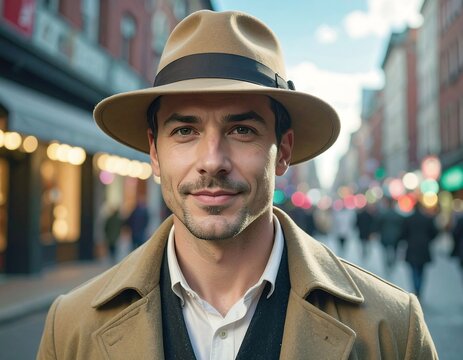 Man in a hat, city street portrait