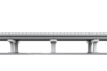 Concrete overpass infrastructure with support pillars rendered in a side view on transparent background
