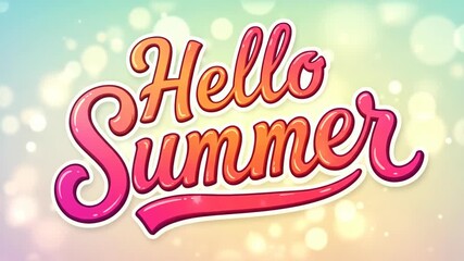 Hello Summer text with animated light bokeh background for seasonal holidays footage - Powered by Adobe