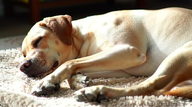 Dog sleeping on a plush bed