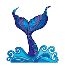 Decorative fish tail isolated on white background. Decoration for party, greeting card or t-shirt print. Vector flat illustration.