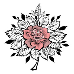 Decorative   illustration of flowers. Black and red rose design 