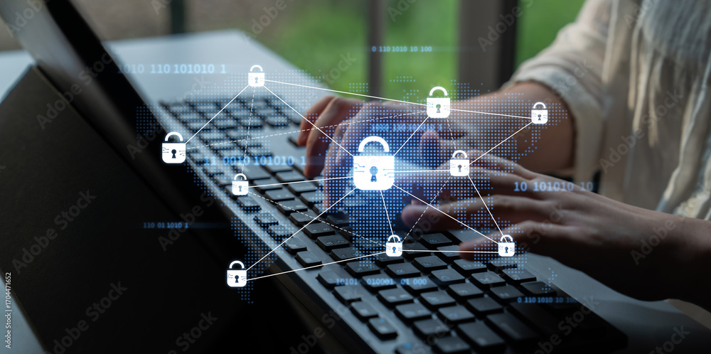 Poster cyber security protection and cyber security strategies against cyber threats, system hacks, digital