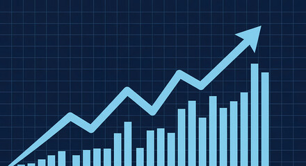 A light blue line graph with an upward trend superimposed over a dark blue grid, illustrating a positive financial or statistical growth trajectory.
