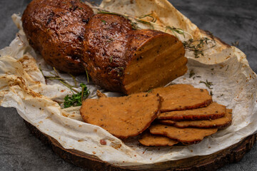 Vegan roast  seitan as alternative to meat