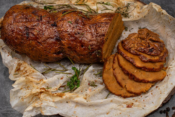 Vegan roast  seitan as alternative to meat