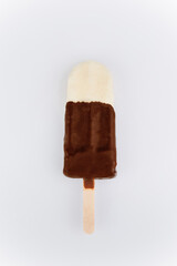 Minimalist vanilla and chocolate ice cream bar isolated on white background
