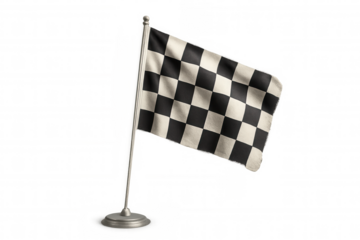 Checkered flag waving gently, representing the end of a race and the thrill of victory, isolated on transparent background